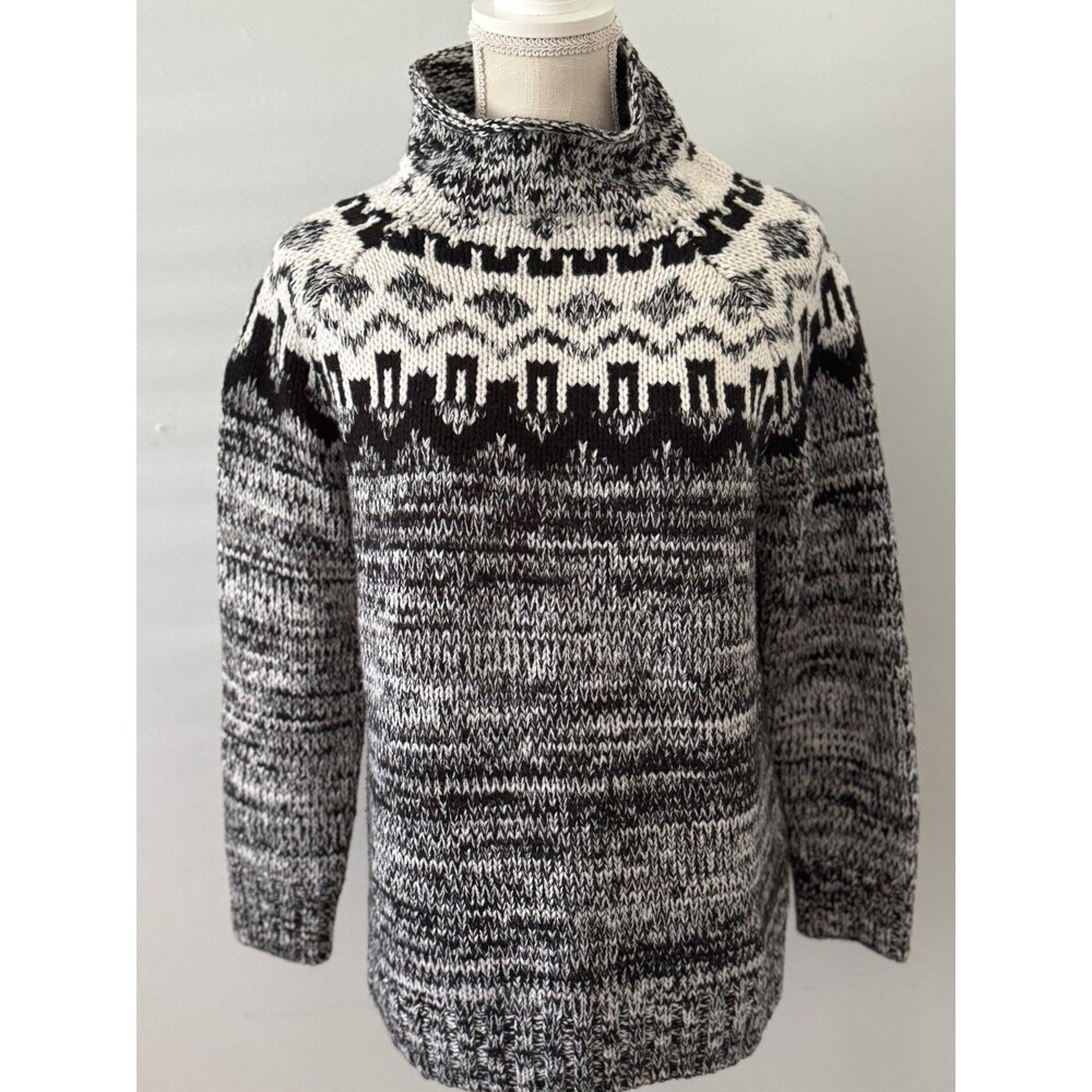 525 America Vail Fair Isle Mockneck Sweater in Charcoal Combo Size M Wool Blend